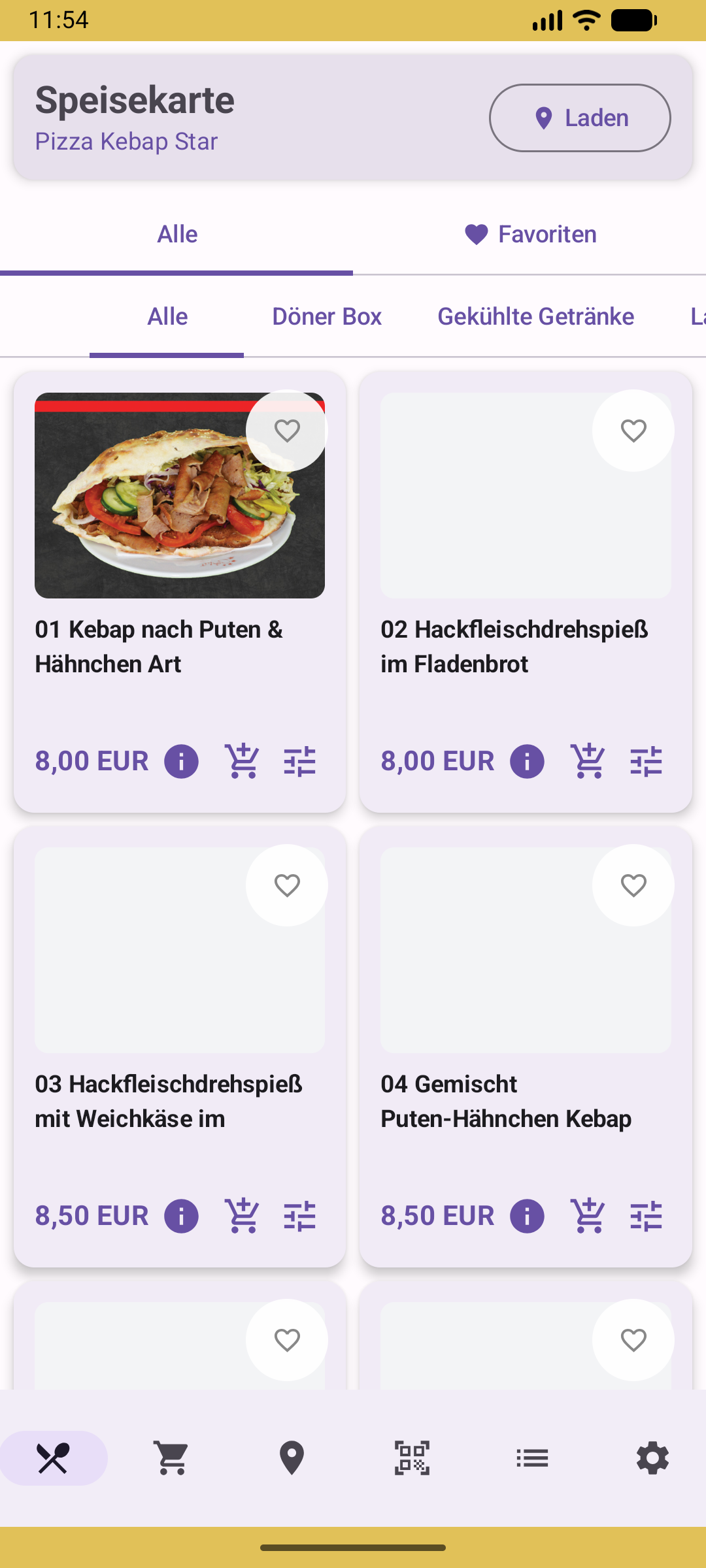 Echte Speisekartenansicht der kebap-online.de Android App